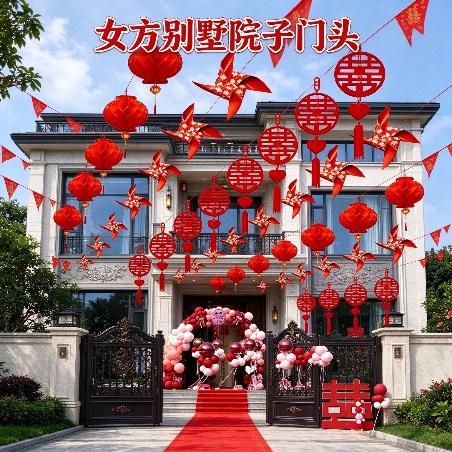 婚庆拉花彩带女方别墅院子彩印喜挂件2026新款婚房婚礼布置装饰