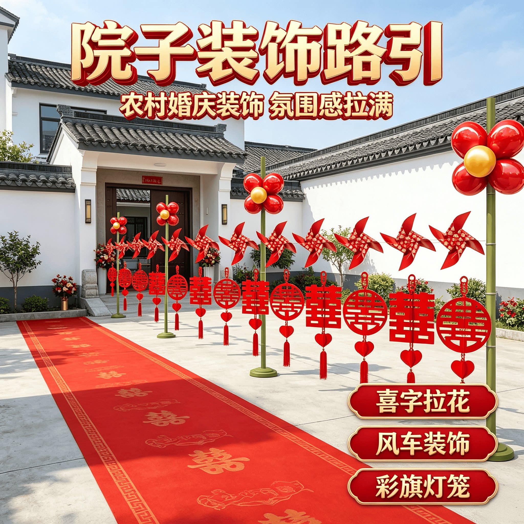 院子装饰路引院子婚庆装饰彩旗灯