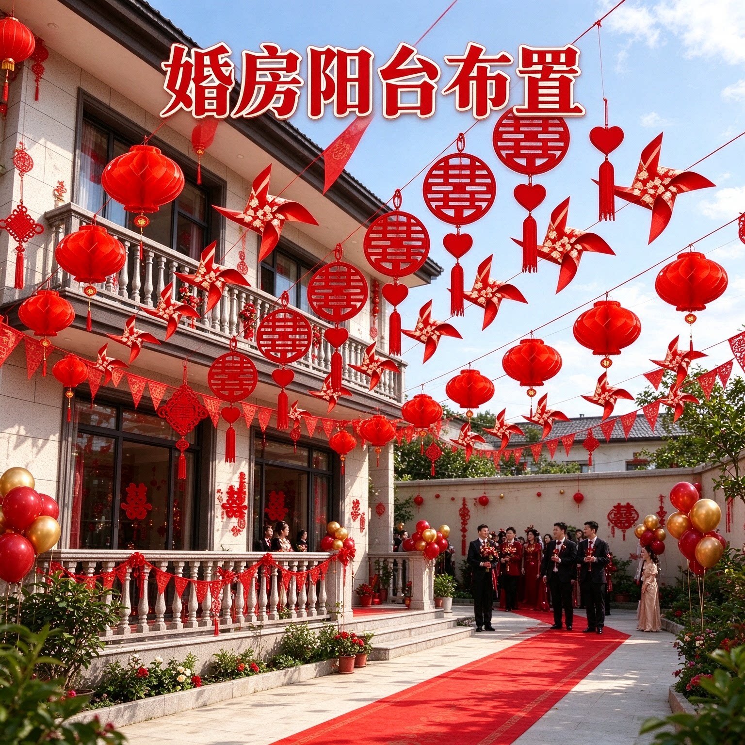 婚庆拉花彩带新人自建房彩旗灯笼风车喜庆大红婚房装饰用品大全