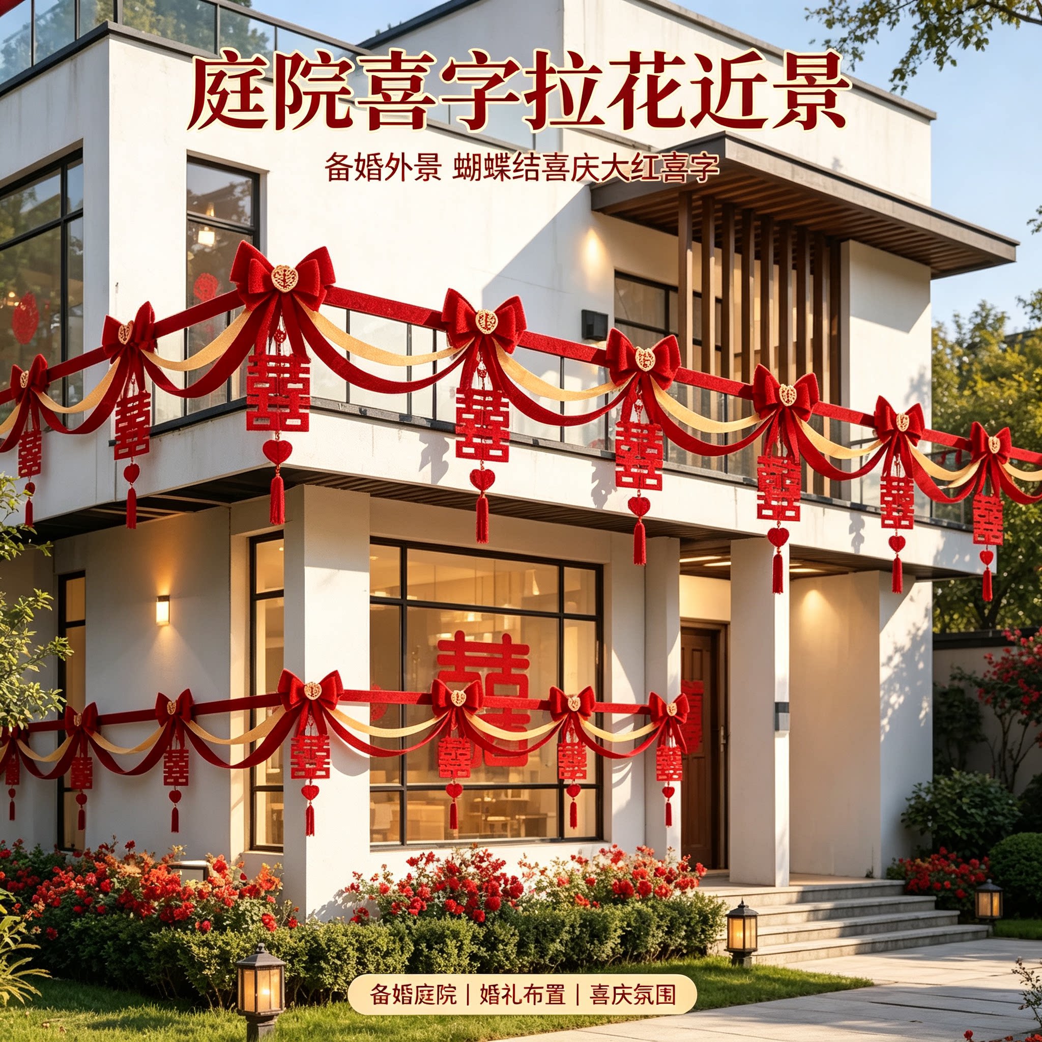 婚房布置备婚外景蝴蝶结喜庆大红喜字沙发背景墙婚庆装饰装扮用品