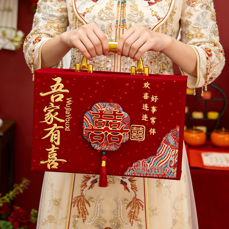 彩礼现金礼盒植绒订婚彩礼钱盒子礼金盒彩礼盒20万结婚提亲聘金箱