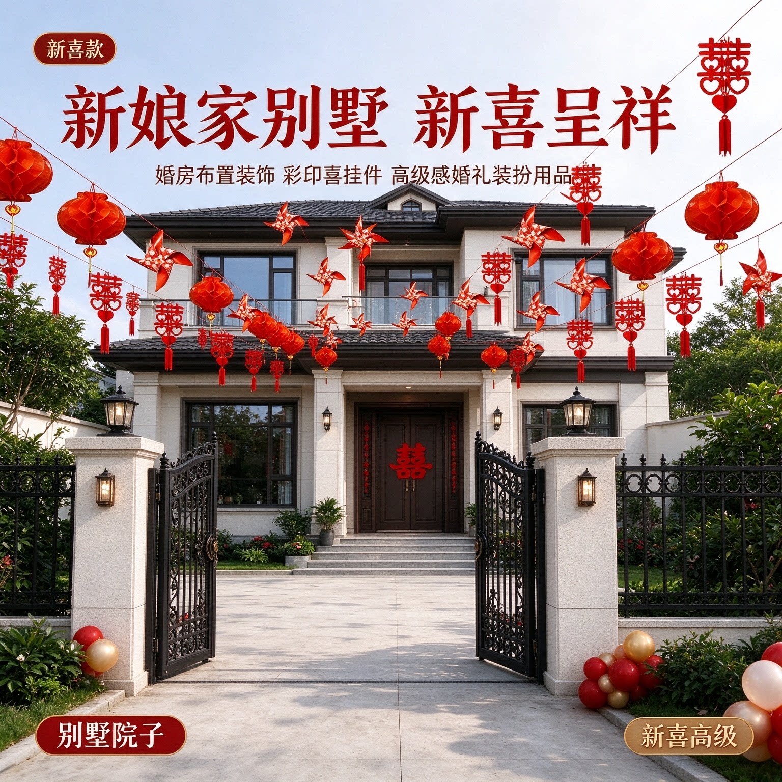 婚房布置装饰新娘家别墅院子彩印喜挂件高级感婚礼装扮用品大全