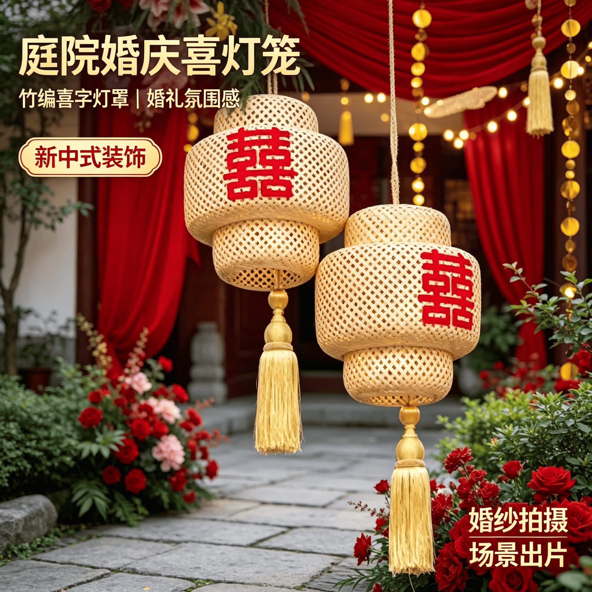 户外婚庆灯笼禅意喜字竹编灯笼灯