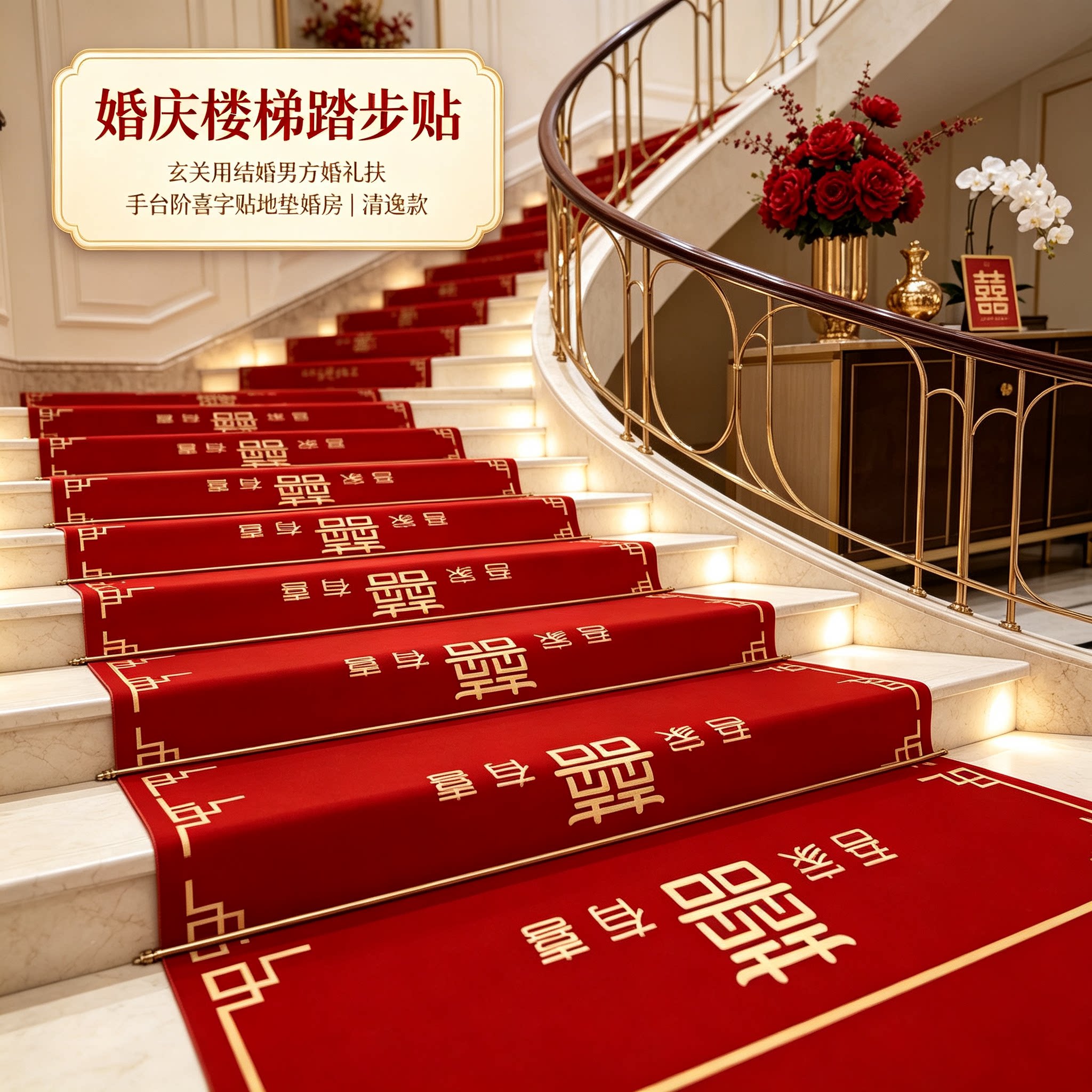 婚庆楼梯踏步贴玄关用结婚男方婚礼扶手台阶喜字贴地垫婚房
