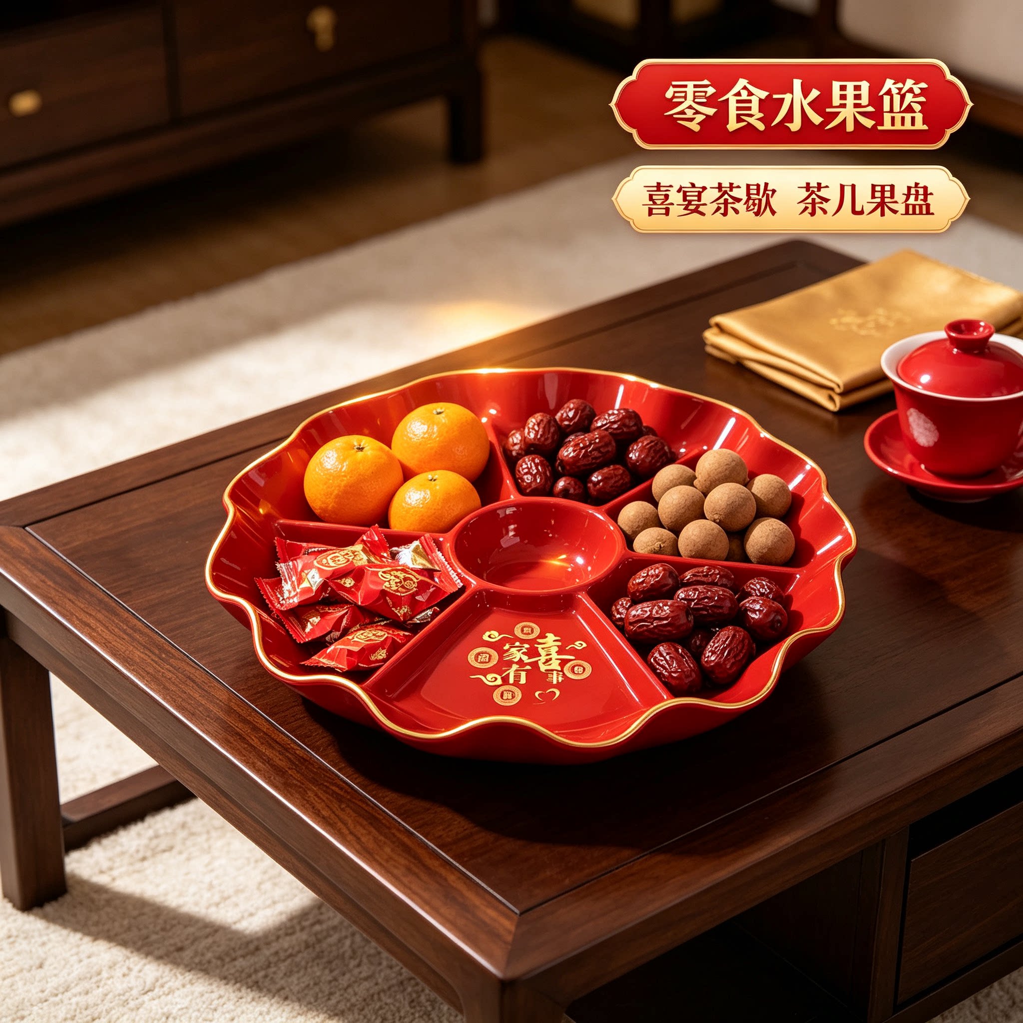 婚礼糖果盘加深设计家用客厅茶几零食水果篮订婚创意装饰婚庆用