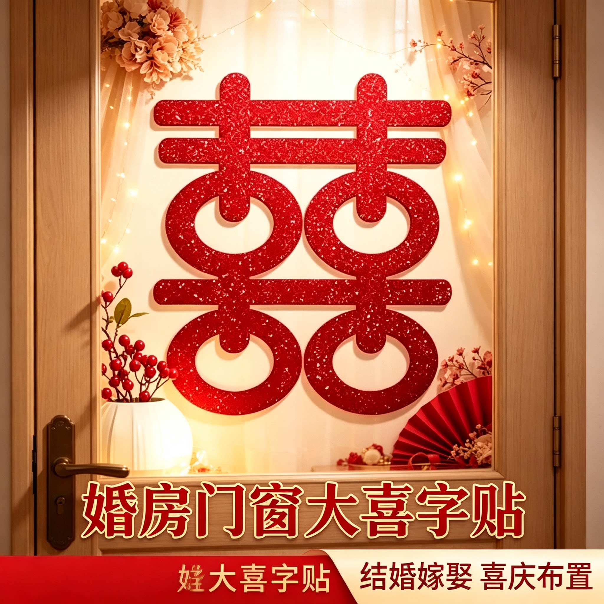 金葱闪面喜字贴婚房门窗囍字贴纸结婚嫁娶吉祥喜庆婚庆布置好物