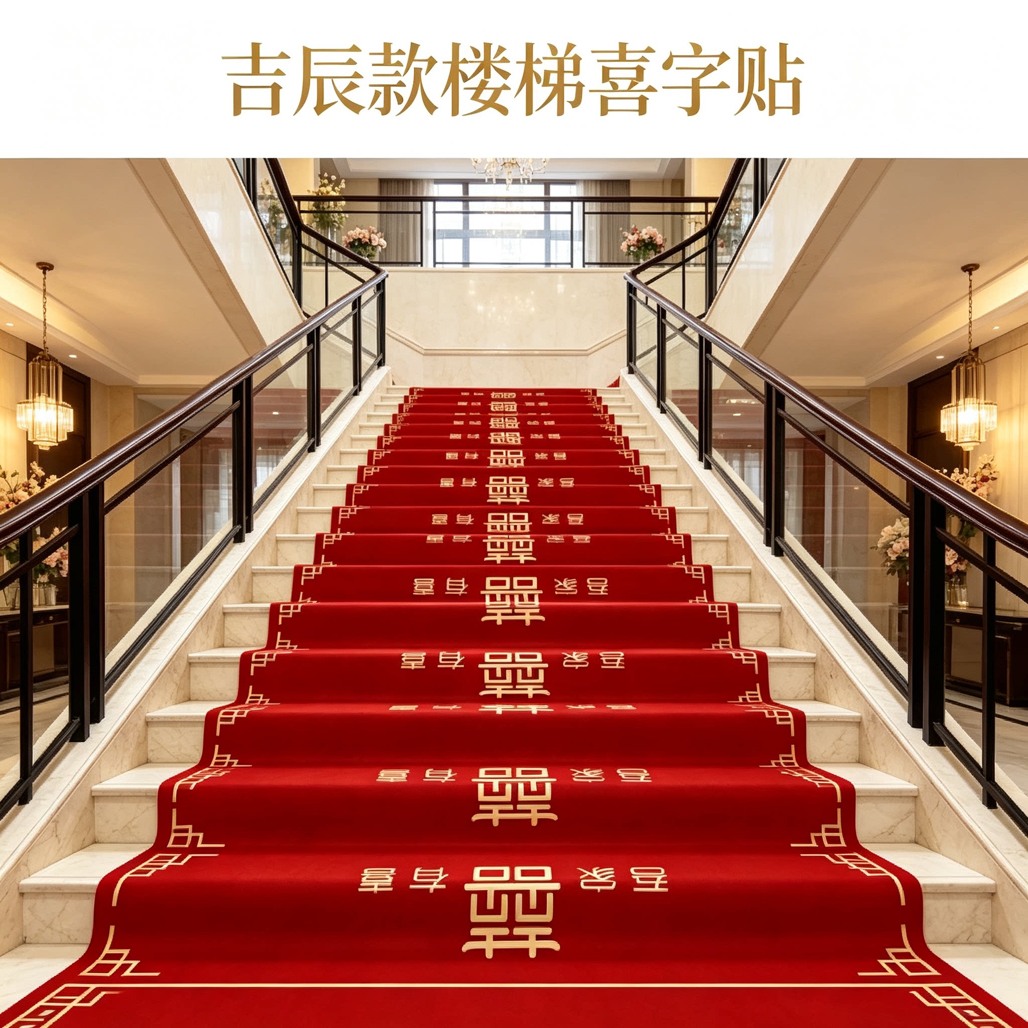 婚房布置楼梯踏步贴免胶结婚男方婚礼扶手台阶喜字贴婚庆