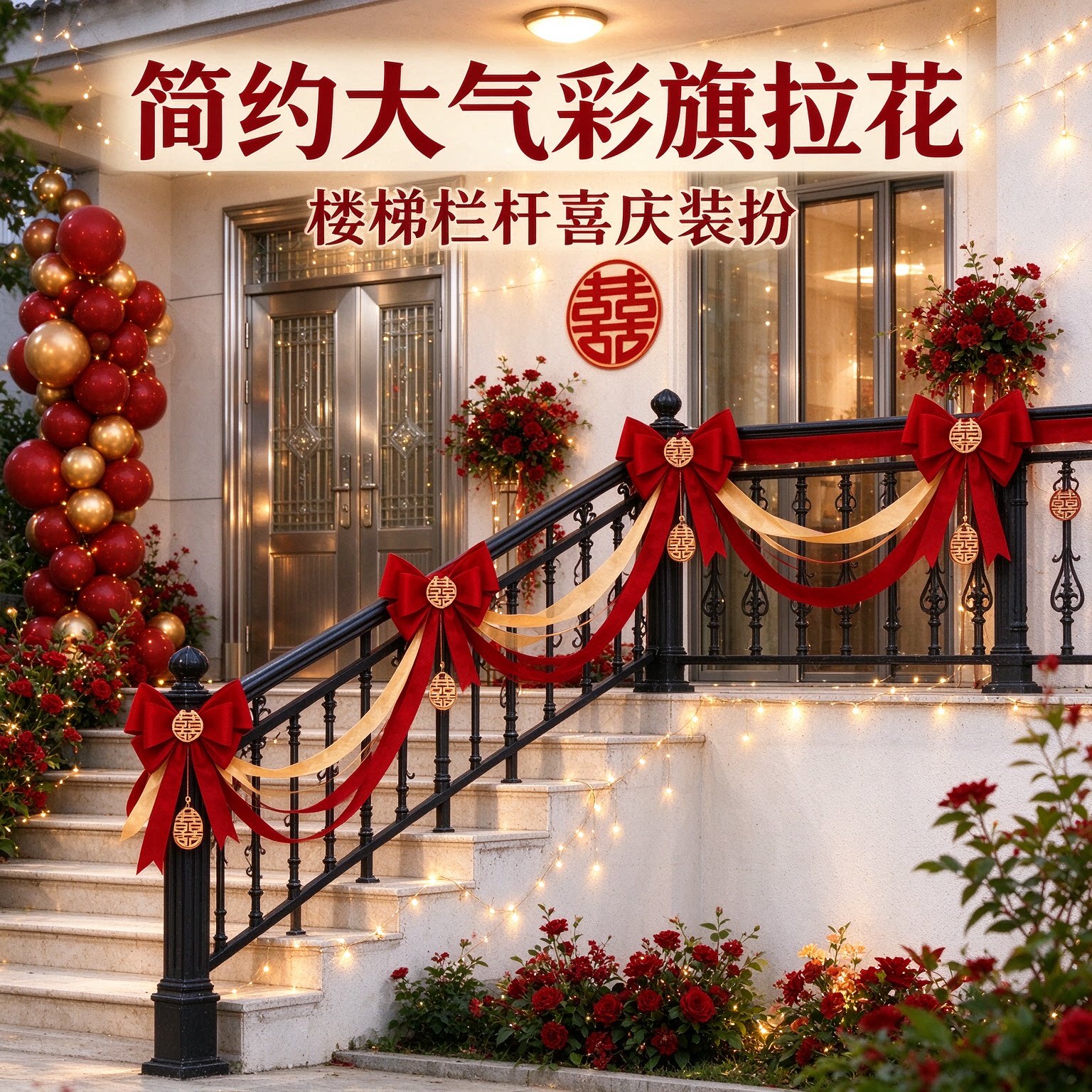 拉花彩带别墅室外波浪旗简约大气彩旗农村院子场景布置婚庆装饰品