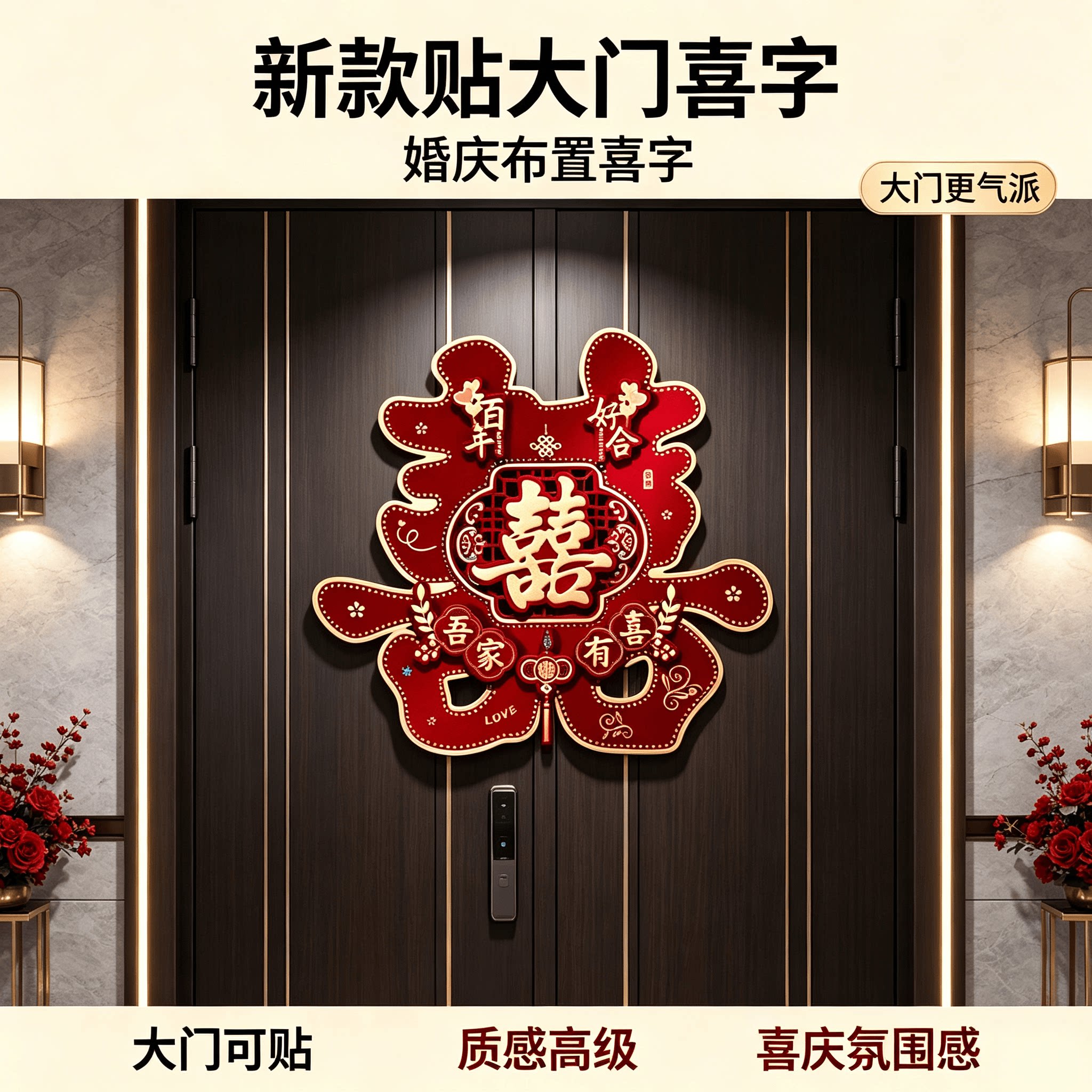 新款贴大门喜字结婚用品大全婚房