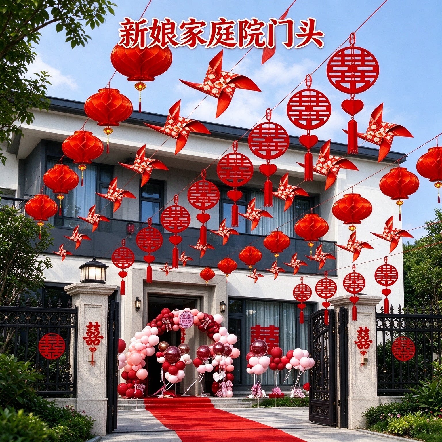 婚庆拉花彩带新娘家庭院户外大号灯笼2026新款婚房婚礼布置装饰