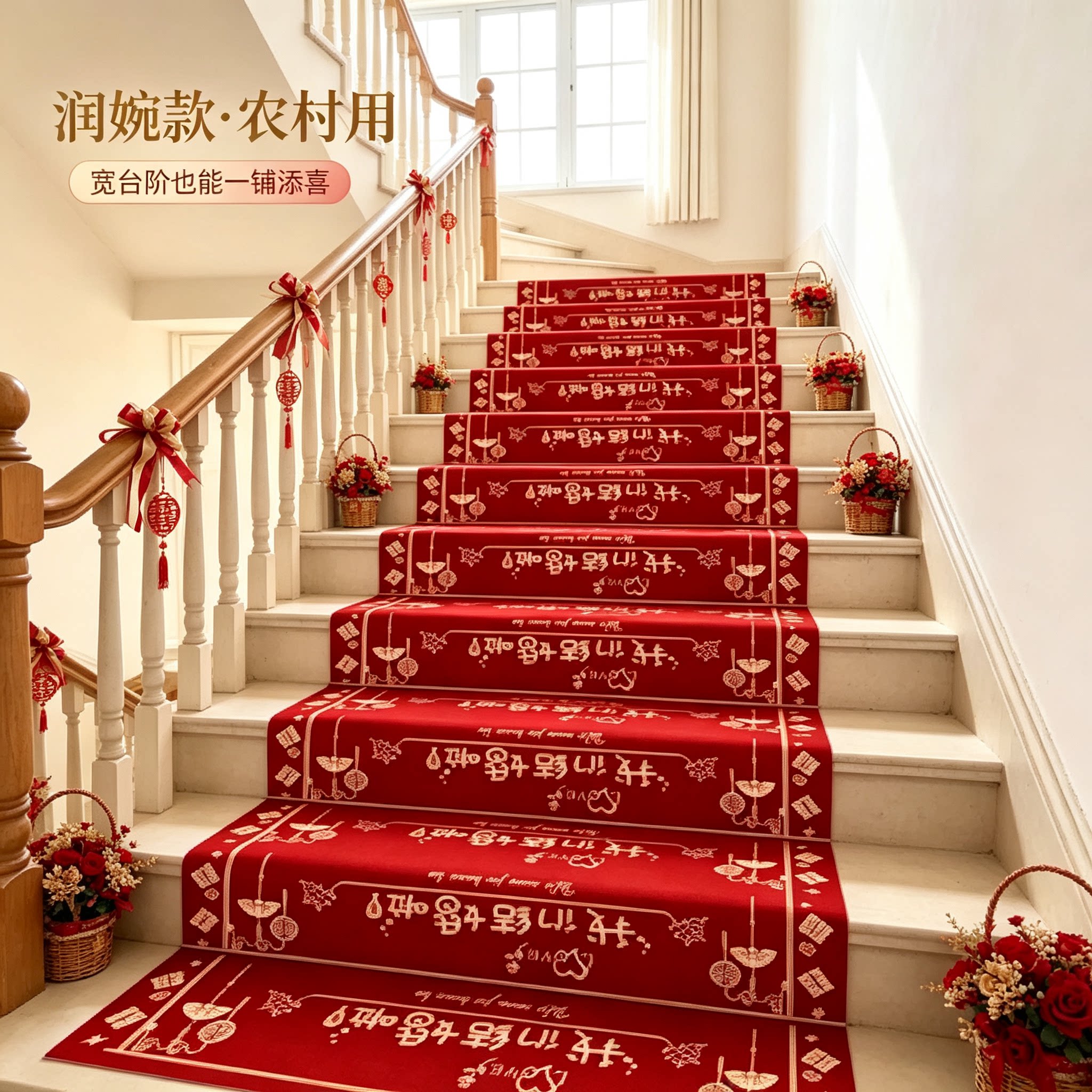 结婚楼梯踏步贴农村用婚礼扶手台阶喜字贴婚庆地垫婚房布置地毯