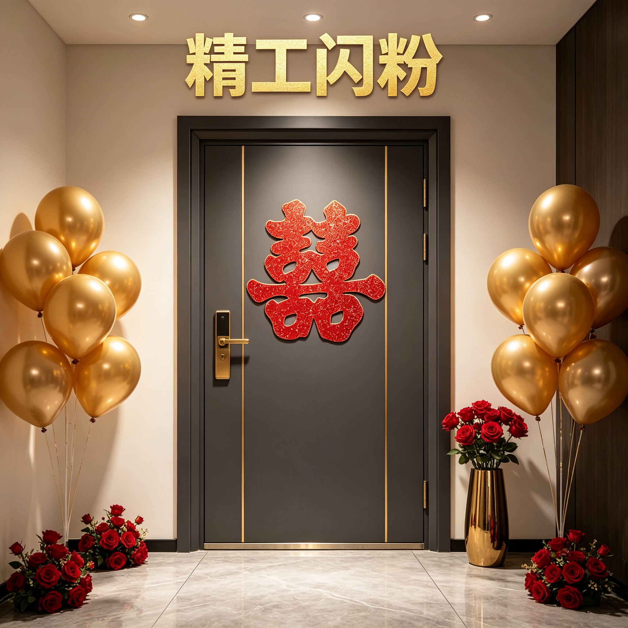 精工闪粉囍字贴结婚入户门窗玻璃贴婚房嫁娶高档婚庆布置礼品