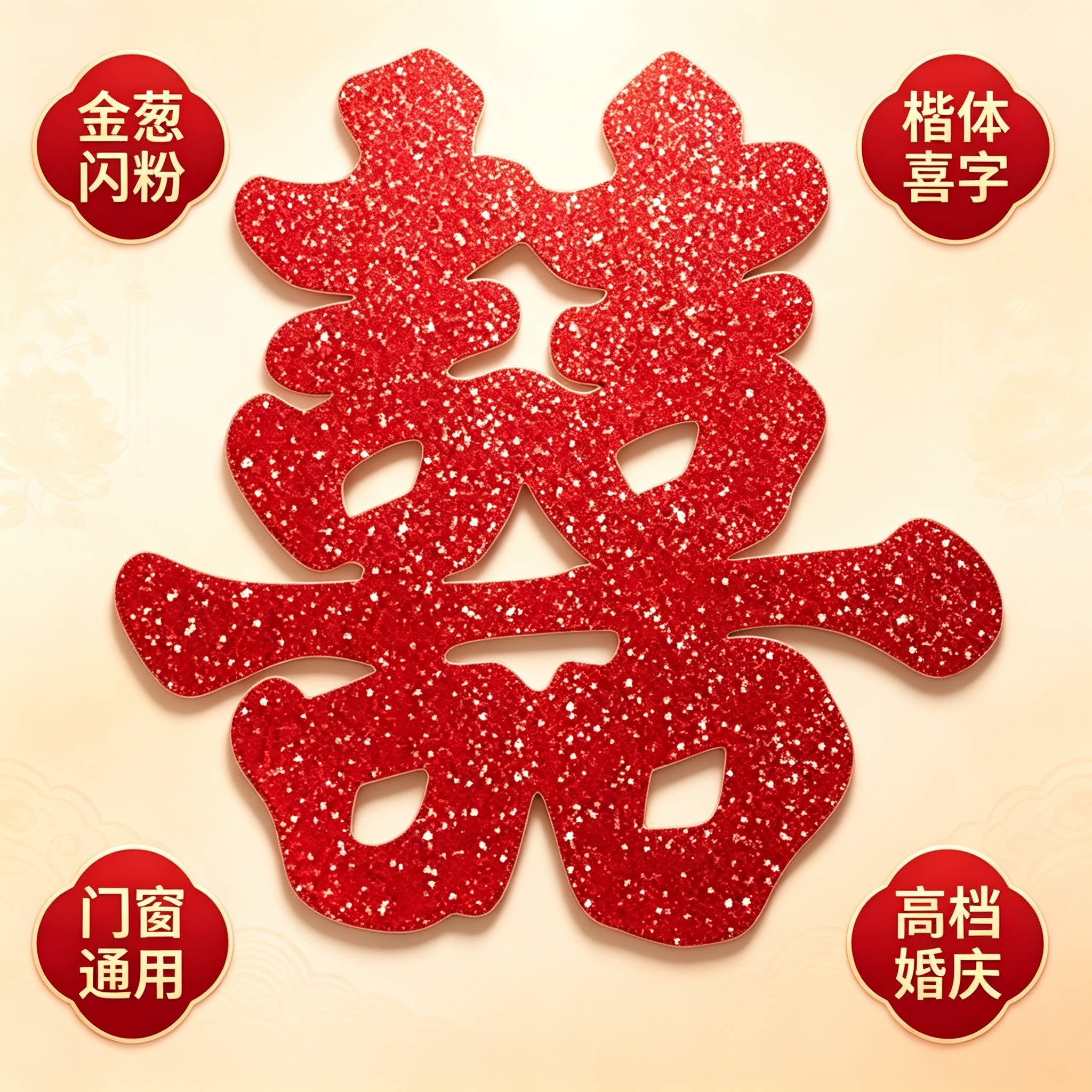 精致金葱囍字贴结婚入户