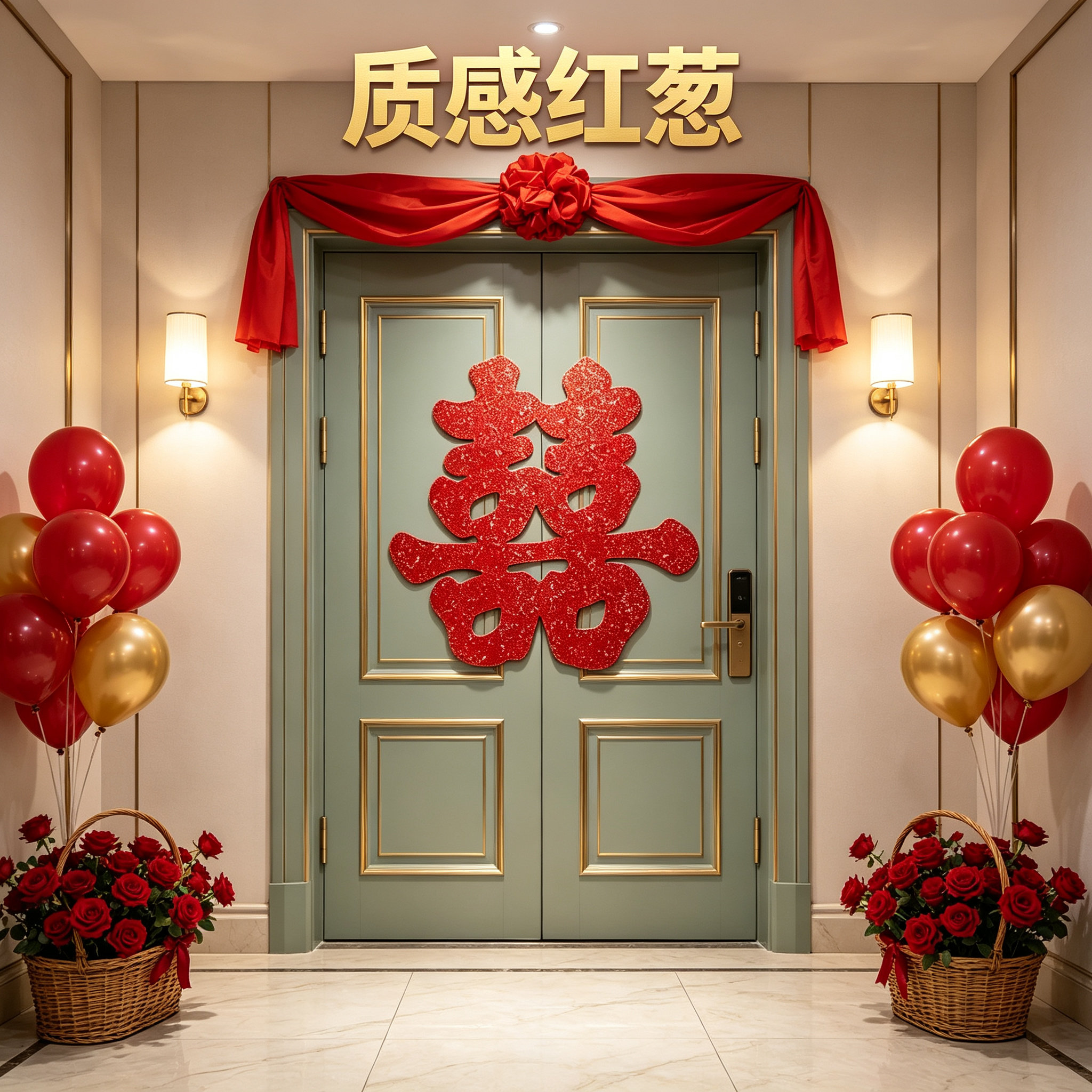 质感闪粉喜字贴结婚大门玻璃窗贴婚房嫁娶高档婚庆软装伴手礼