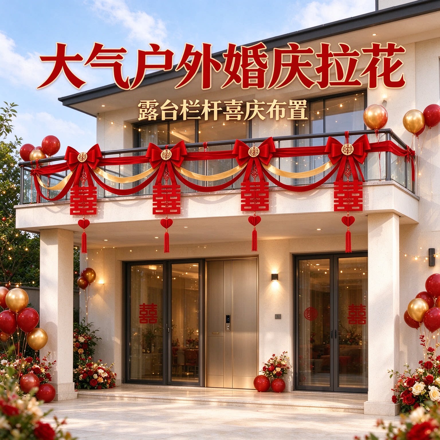 波浪旗新人台阶蝴蝶结2026新款大气庭院户外婚庆装饰婚礼布置用品