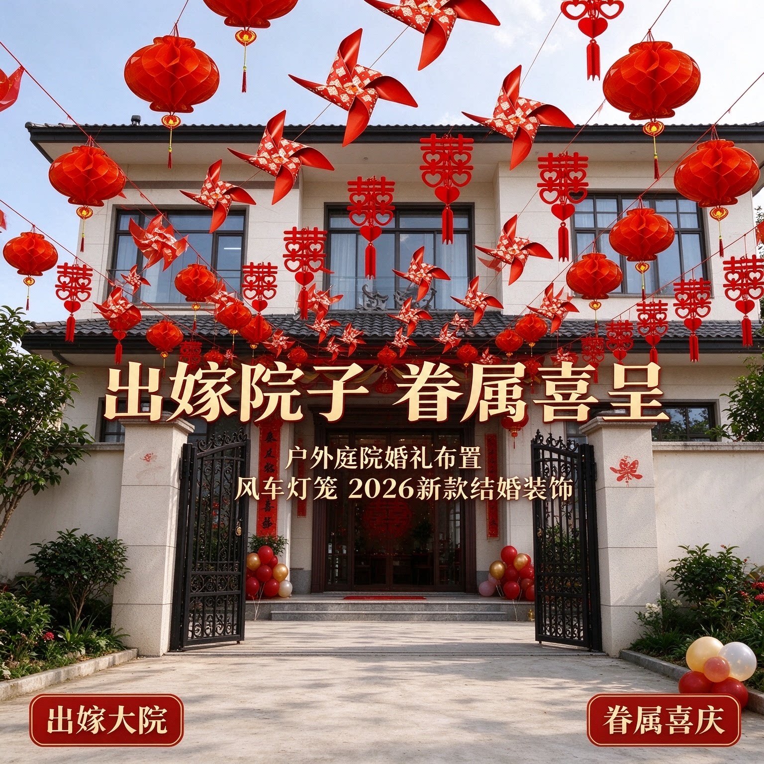 农村院子婚礼布置备婚庭院户外爱心喜挂件红色婚房装饰用品大全