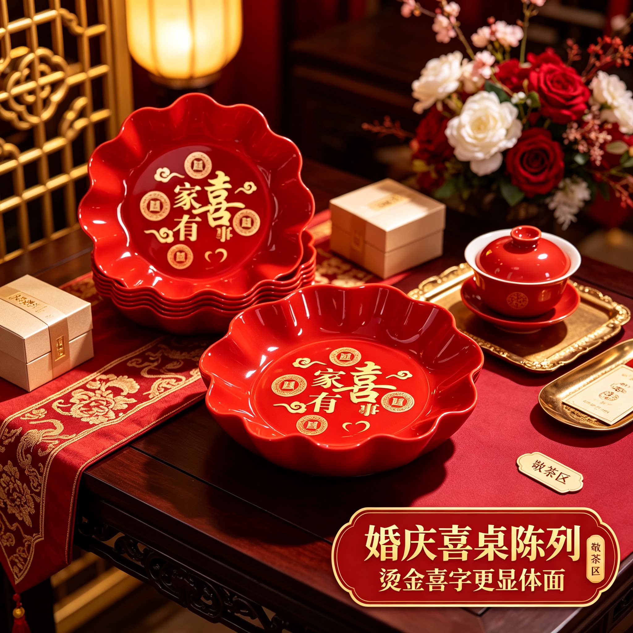 结婚糖果盘烫金喜字家用客厅茶几零食水果篮订婚创意装饰婚庆用
