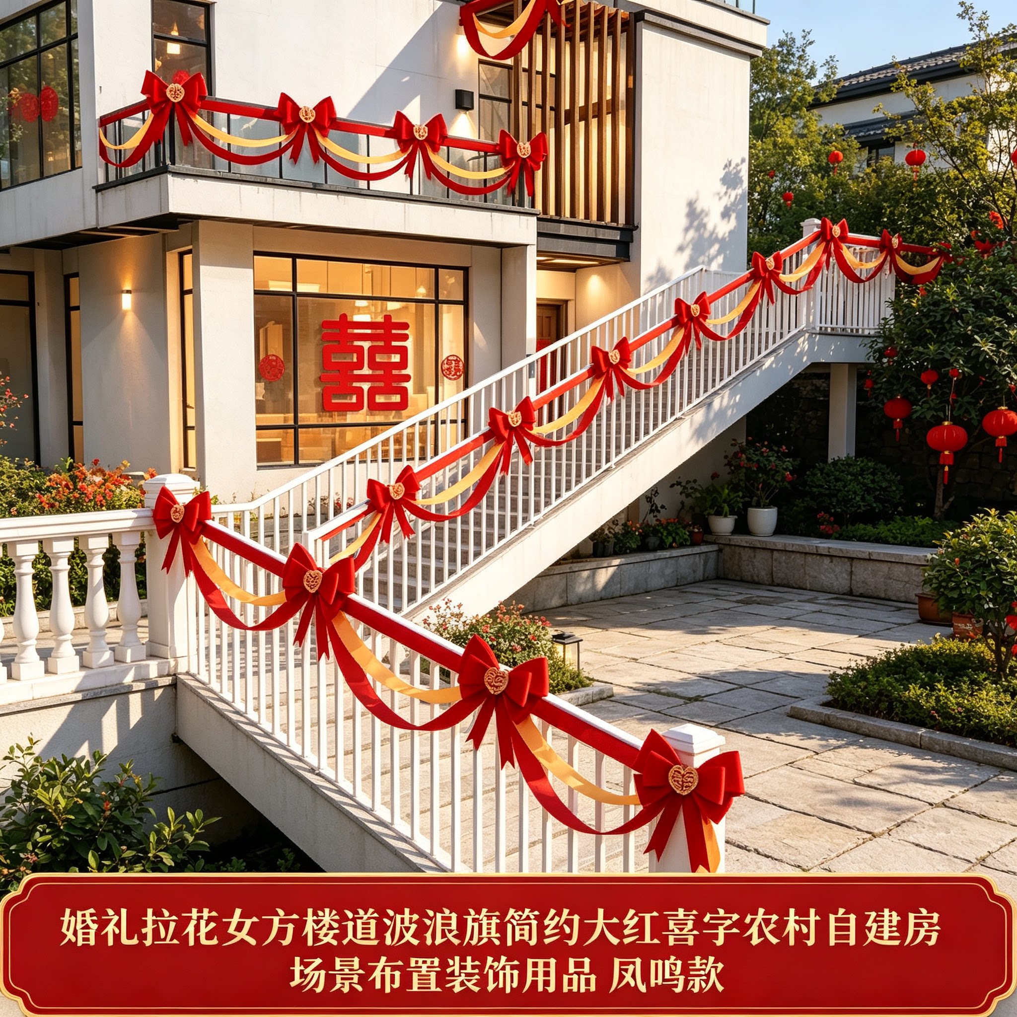 彩带拉花出嫁过道波浪旗新款红色喜庆农村自建房布置装饰装扮用品
