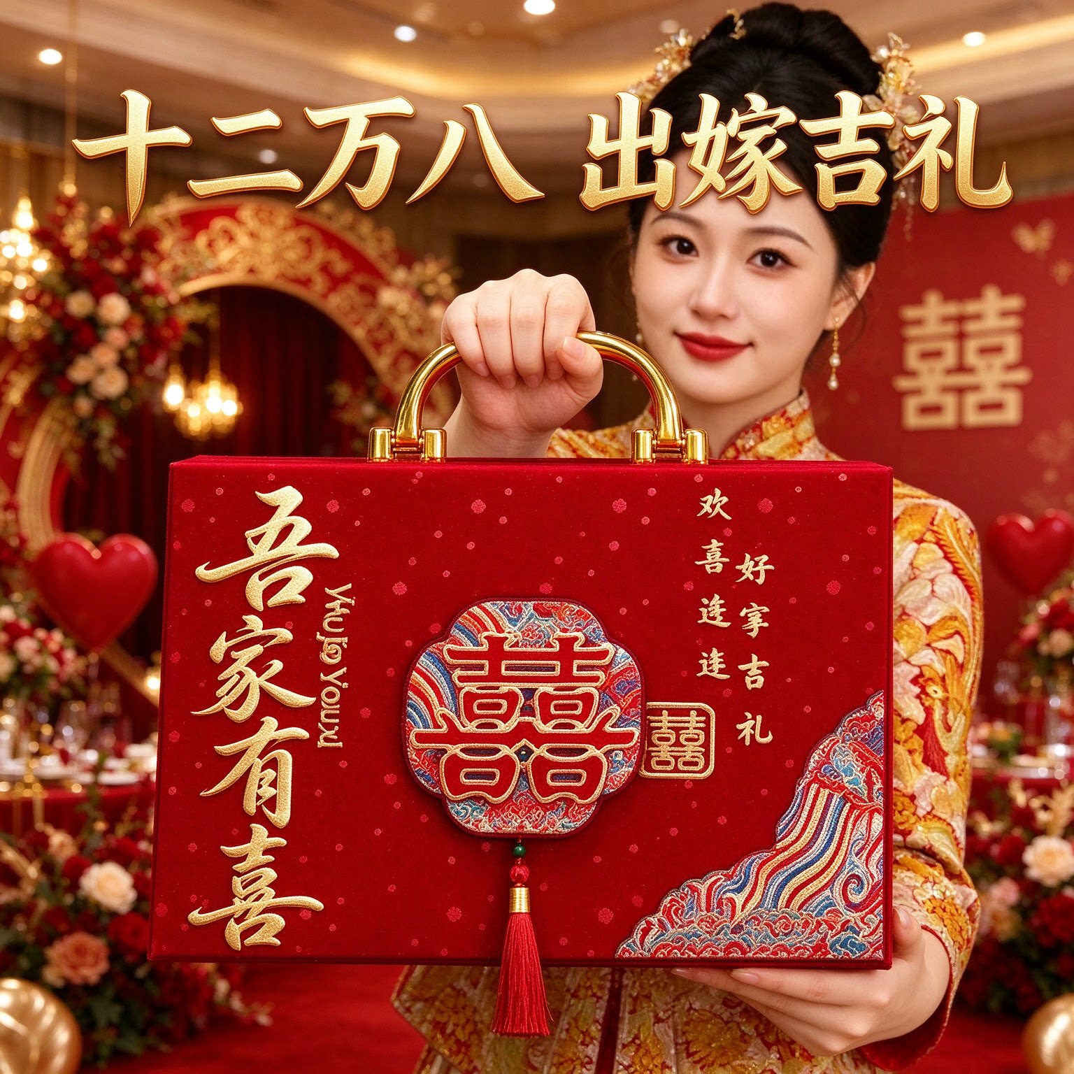 彩礼盒订婚专用2026年新款十二万八中国风五件套女儿出嫁吉礼用品