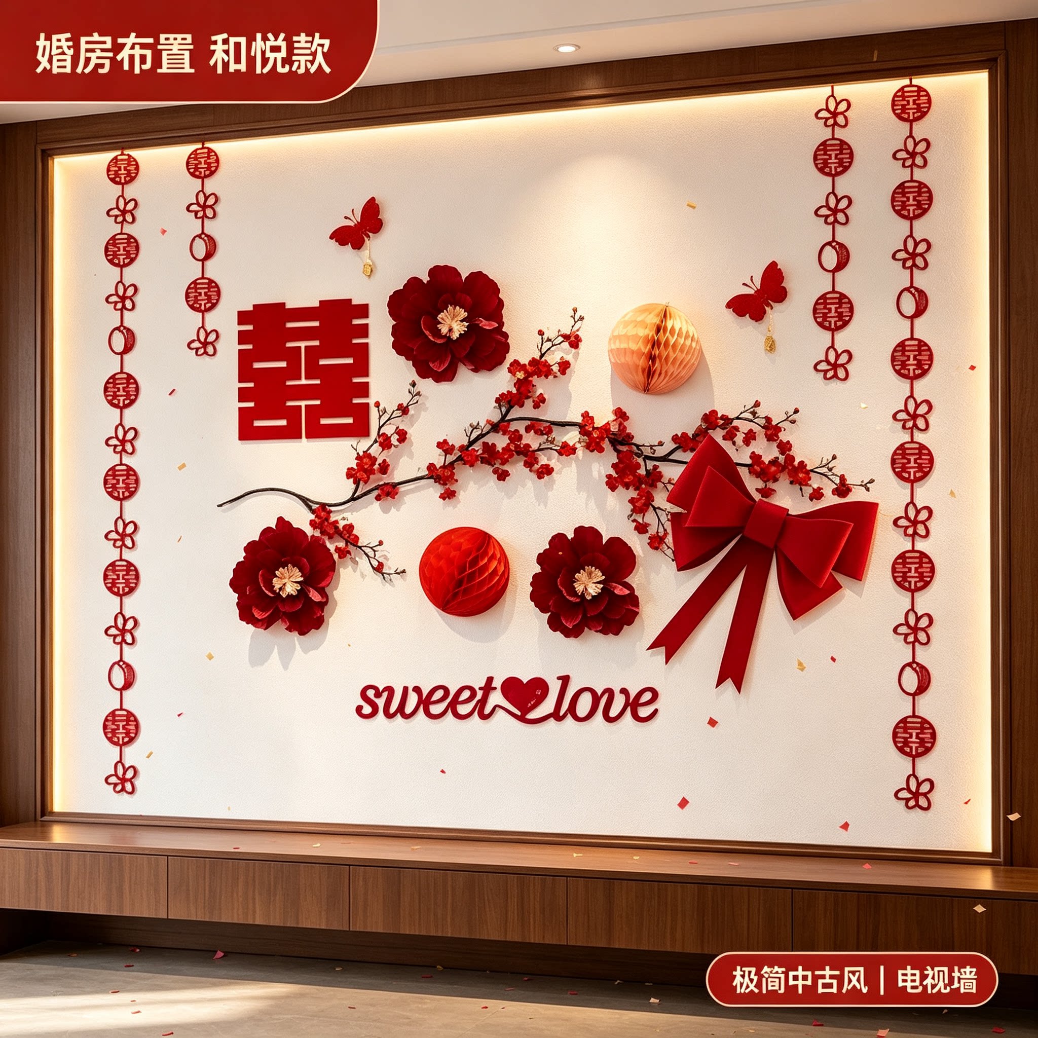 婚房布置电视背景沙发结婚新房男女方客厅卧室墙装饰婚庆用品