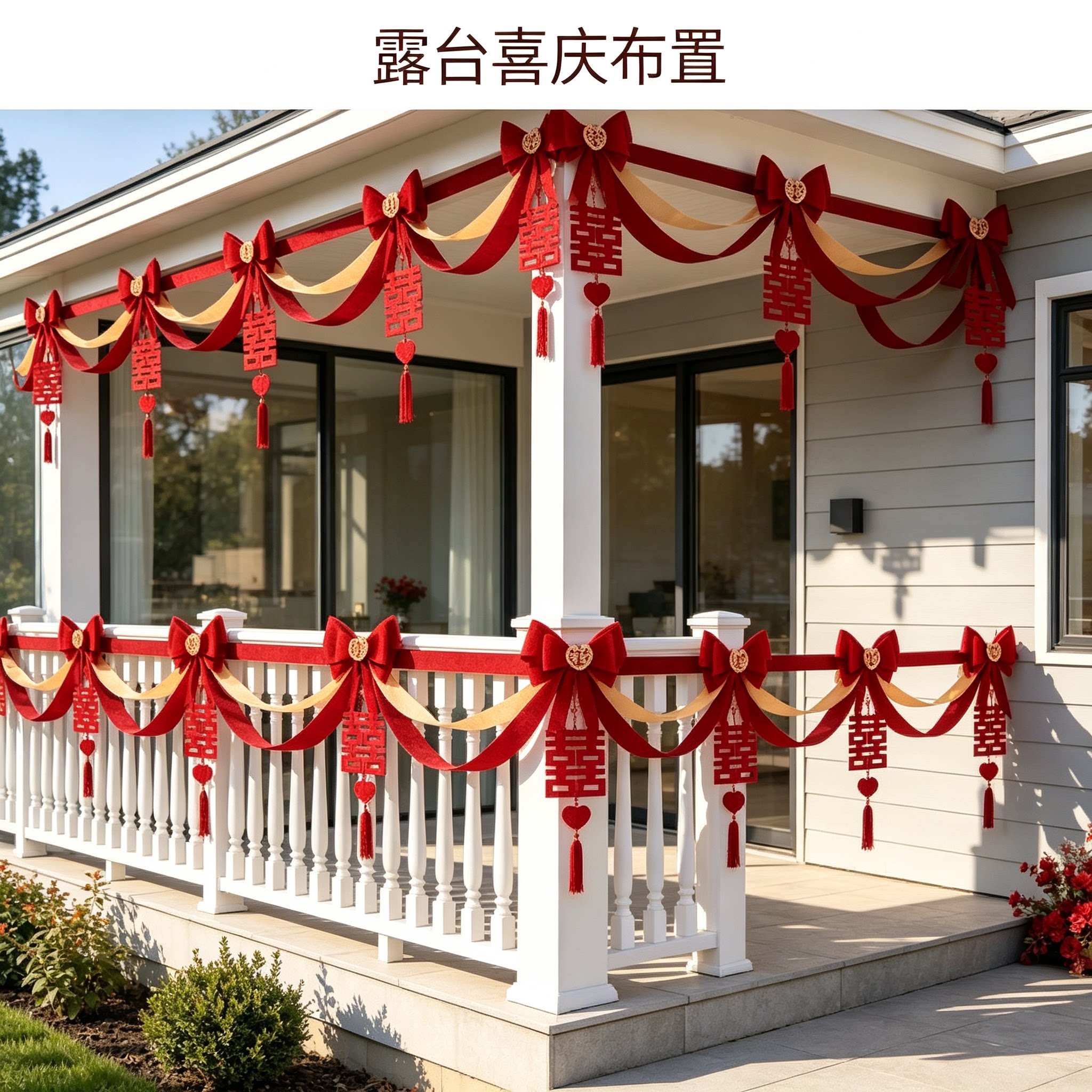 彩带拉花新人门口波浪旗红色大红喜字沙发背景墙婚庆装饰布置用品