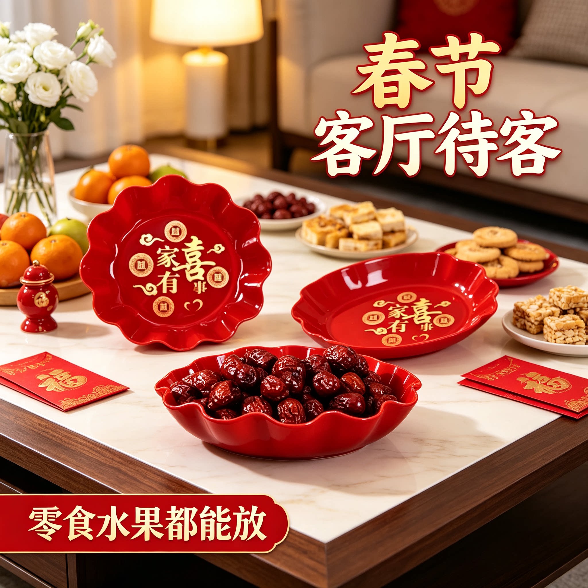 婚礼糖果盘春节也能用家用客厅茶几零食水果篮订婚创意装饰婚庆