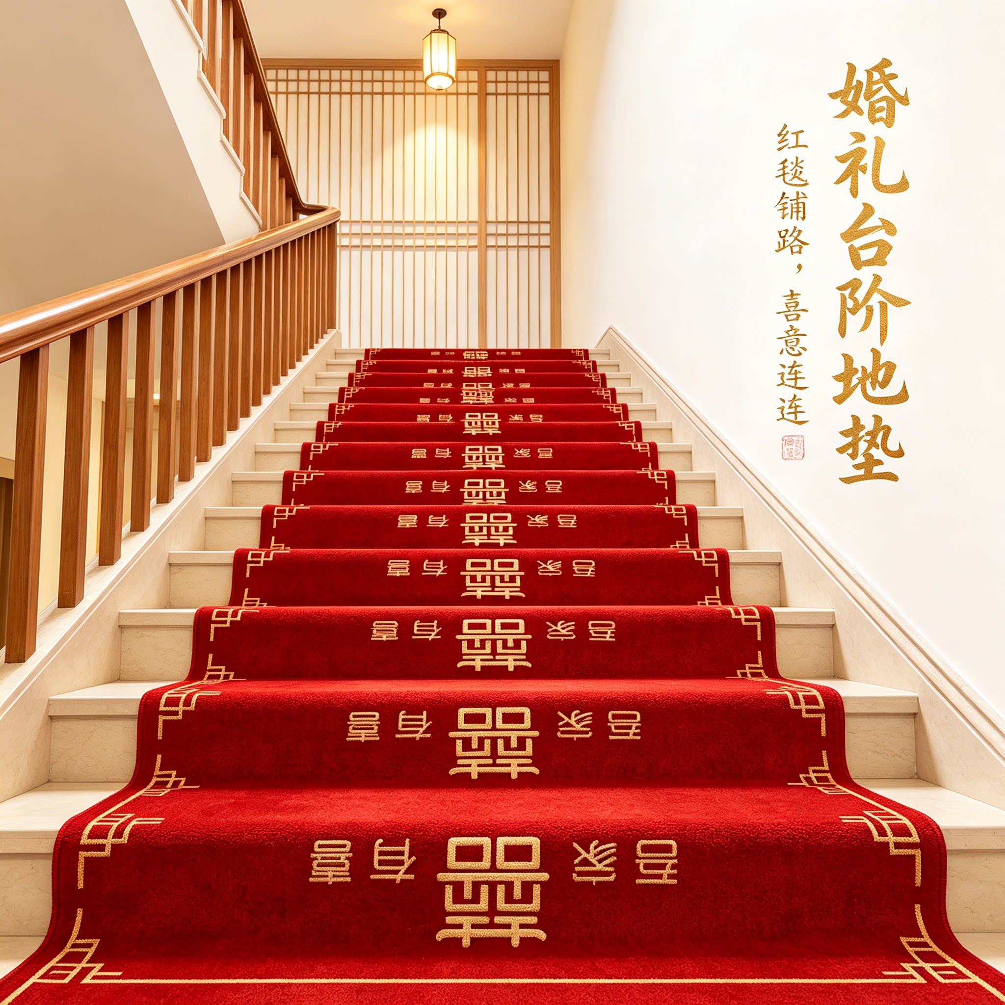 结婚台阶地毯装饰男方婚礼扶手楼梯喜字贴婚庆地垫婚房布置踏步