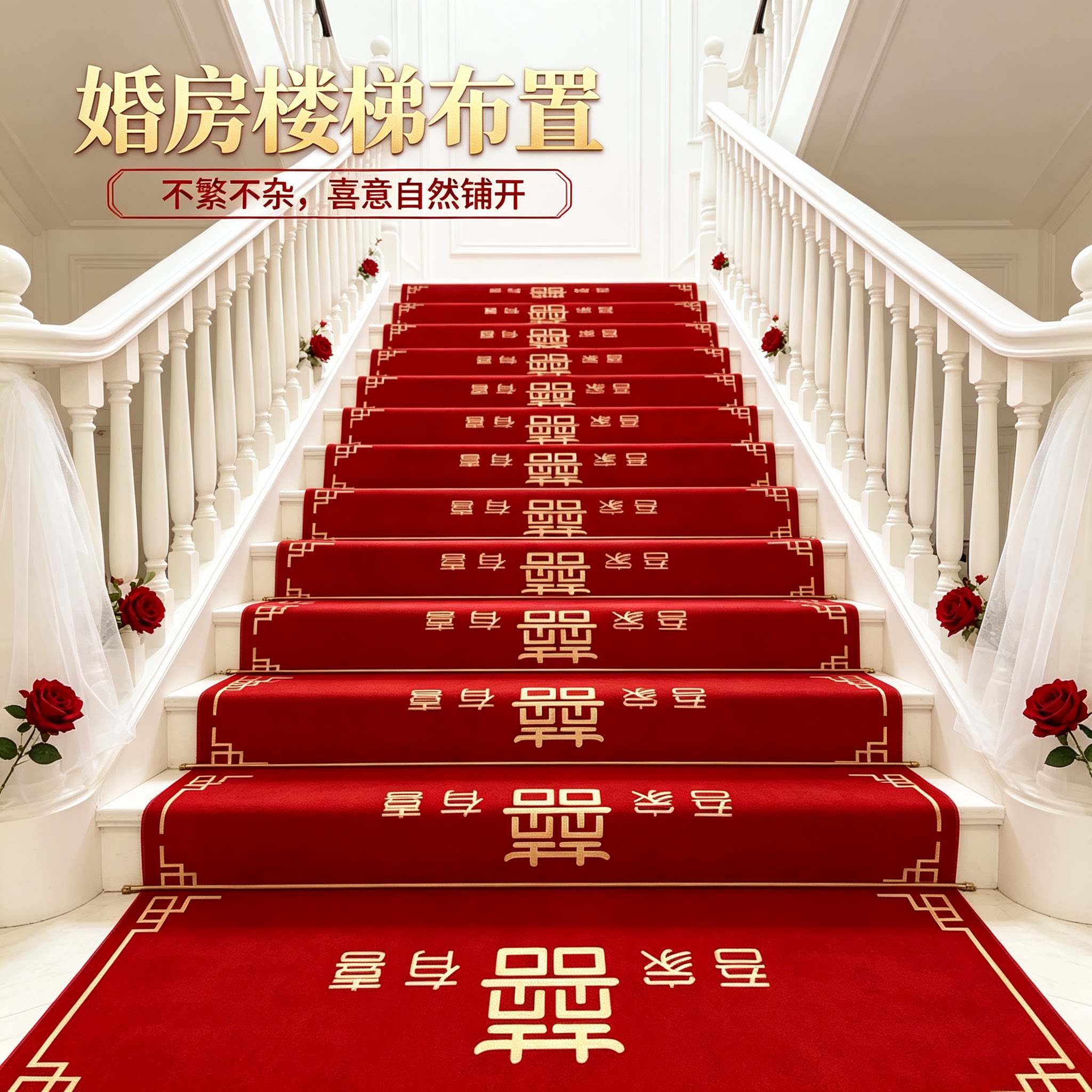 结婚楼梯扶手贴装饰男方婚礼台阶踏步喜字贴婚庆地垫婚房布置地毯