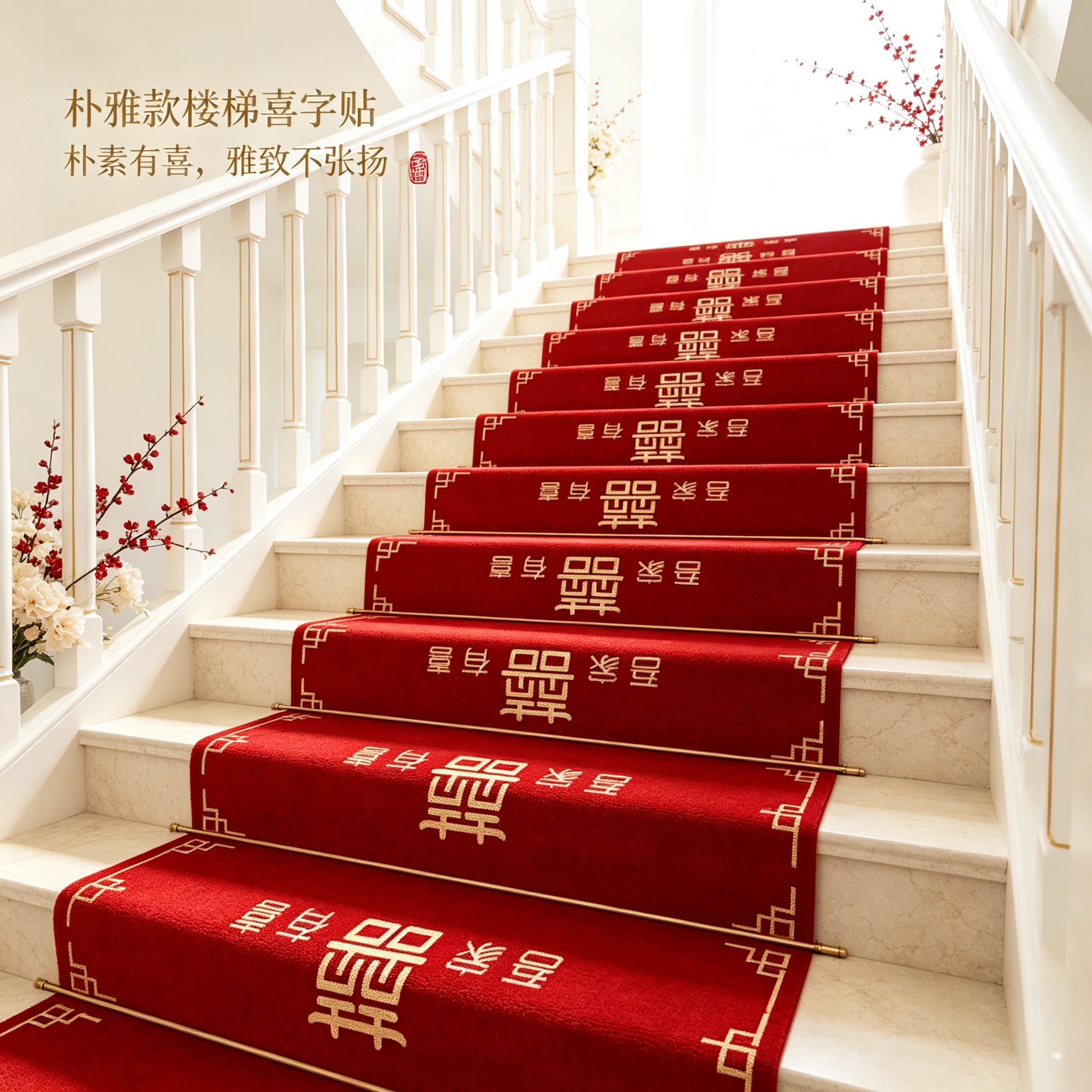 结婚楼梯地毯装饰男方婚礼扶手台阶喜字贴婚庆地垫婚房布置踏步