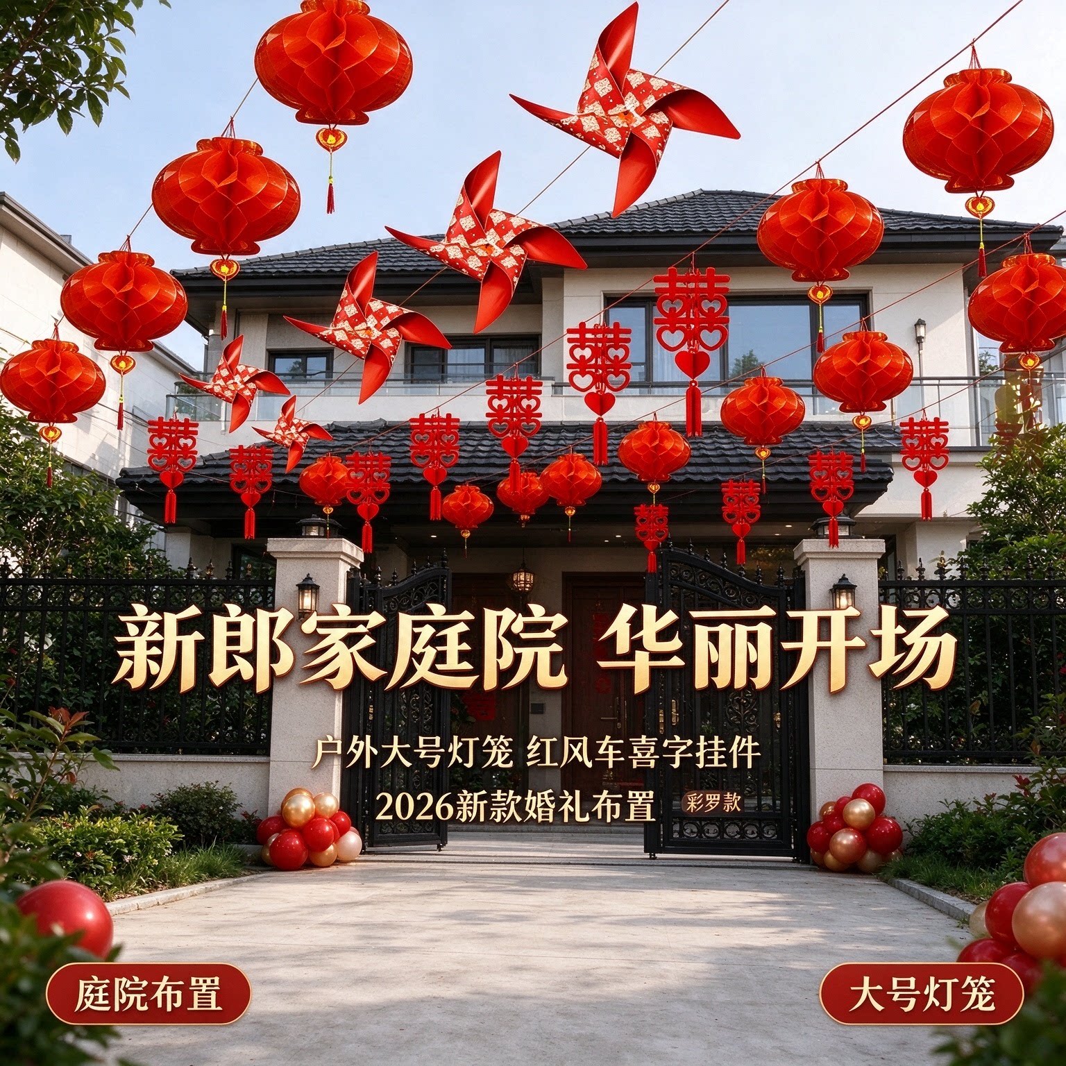 结婚风车装饰新郎家庭院户外大号灯笼2026新款婚礼布置用品大全