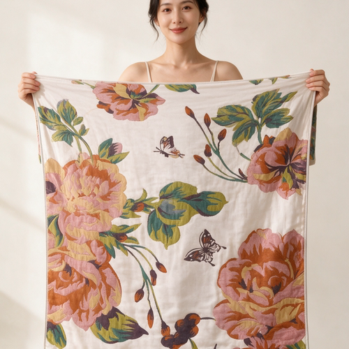 纱布浴巾160x80cm小盖毯四季通用柔软亲肤印花多层速干吸水洗澡巾