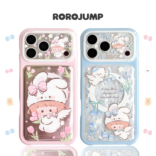 肉肉酱治愈花天使适用iPhone17ProMax磁吸手机壳原创新款亮面精孔内置缓冲气囊防摔苹果16保护套15卡通可爱