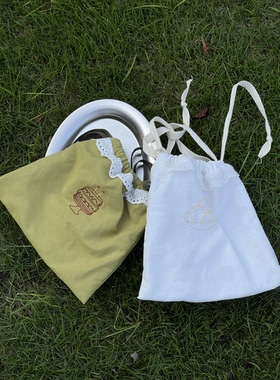 Le serein原创设计法式刺绣棉抽绳口红饰品收纳袋旅行分装束口包