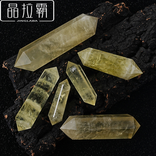 天然黄水晶双尖六棱柱子摆件柠檬黄原石观赏矿物晶体家居桌面装饰