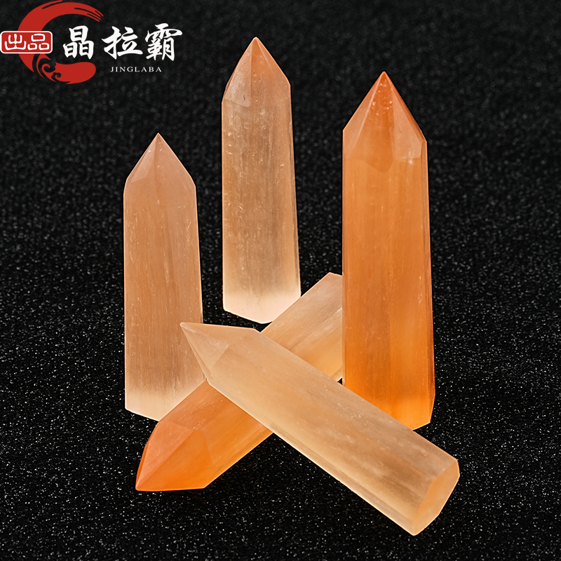 天然摩洛哥透石膏六棱柱摆件