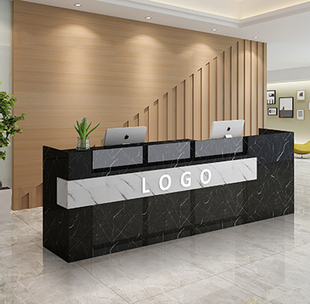 仿大理石纹亮光收银台前台柜台简约现代公司售楼部培训机构办工桌