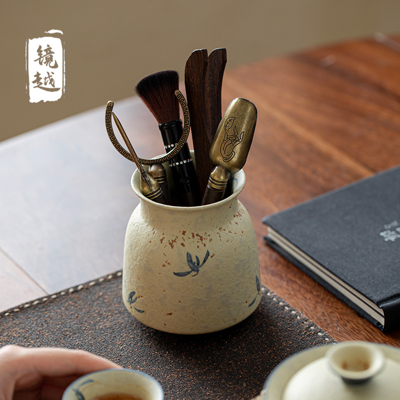 镜越青花火石红复古茶道六君子家用茶艺功夫茶具配件泡茶工具家用