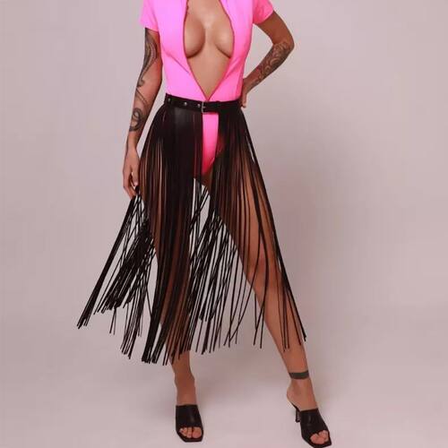 Leather Lingerie Fringe Skirt Women Bdsm Fetish Wear Body Ha