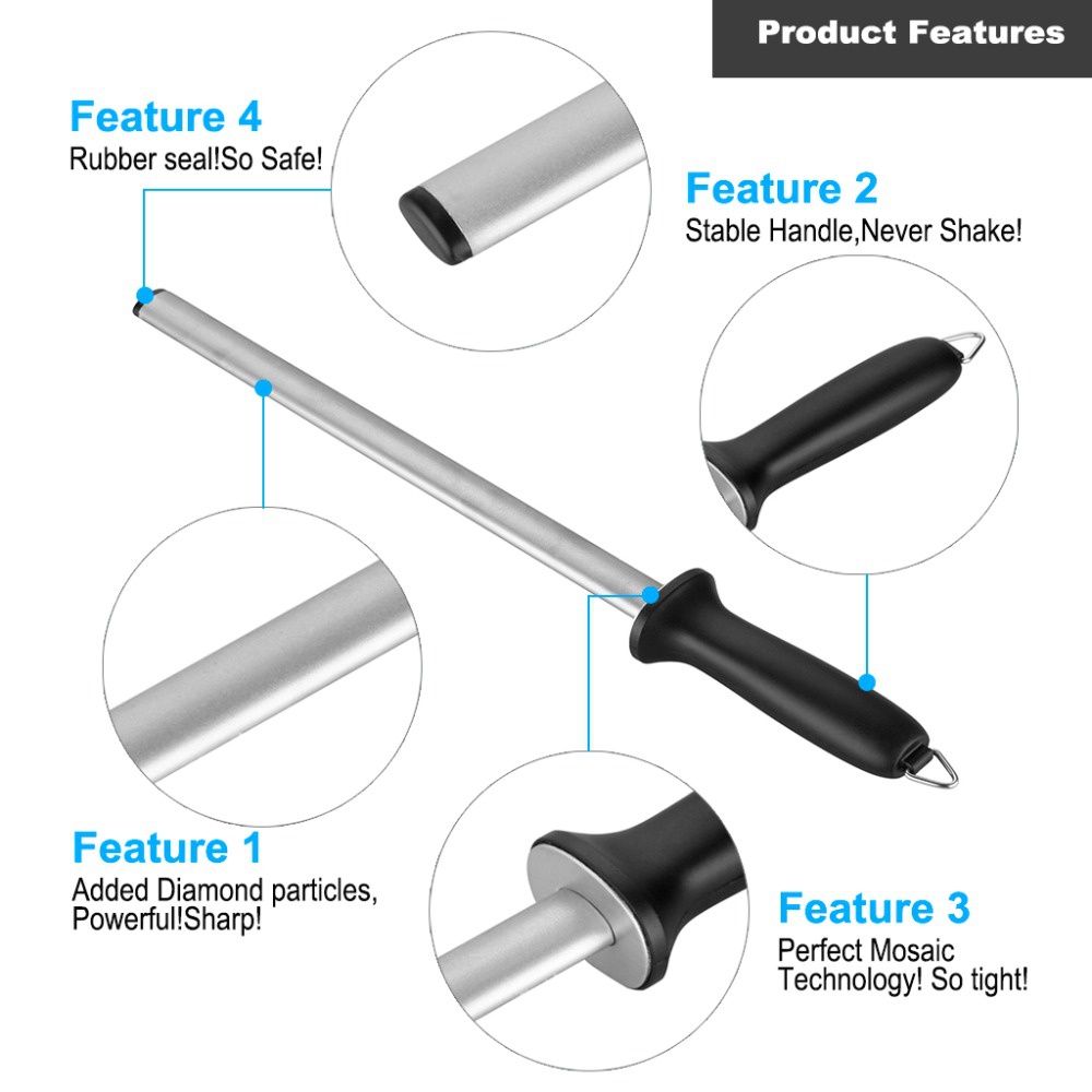 GRINDER T0826D Diamond Knife Sharpening Steel Rod Sharpener