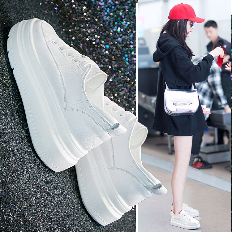 小白鞋女2025春秋新款真皮厚底内增高女鞋网红百搭韩版松糕板鞋潮