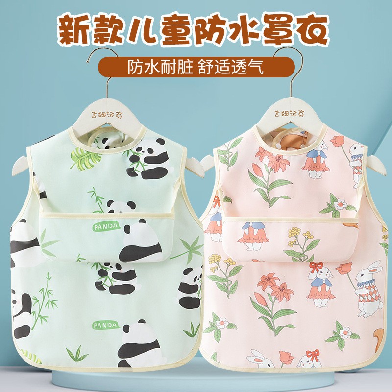 宝宝夏季无袖吃饭围兜幼儿园儿童罩衣防水防脏围裙婴儿辅食饭兜