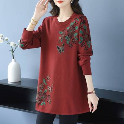 中年妈妈秋装新款中长款毛衣女宽松大码洋气外搭羊毛衫针织打底衫