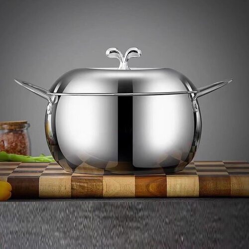 特厚不锈钢苹果汤锅加厚轻奢镜面元宝汤锅家用辅食锅熬粥炖汤蒸锅