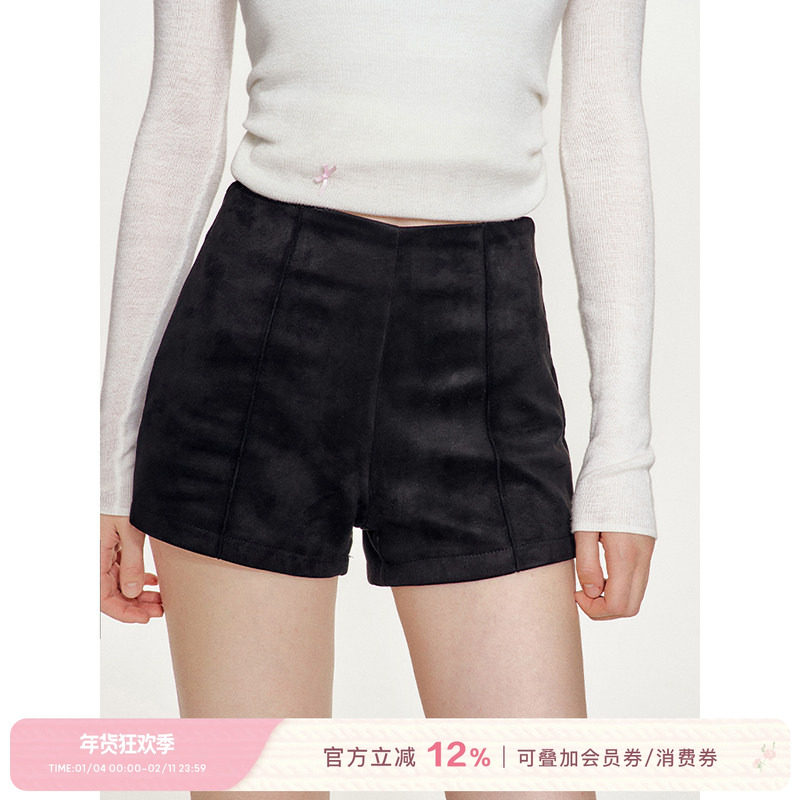 Kroche  静谧夜色 麂皮绒 A字高腰短裤黑色秋冬,女装/女士精品,休闲裤,淘宝优惠券,粉丝福利购,淘宝优惠卷