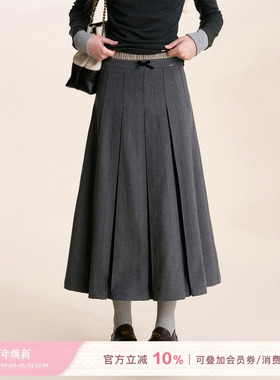 Kroche 25aw Geek chic 假两件格纹拼接 百褶A字呢子长款半身裙