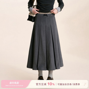 25aw 百褶A字呢子长款 Geek 假两件格纹拼接 半身裙 chic Kroche