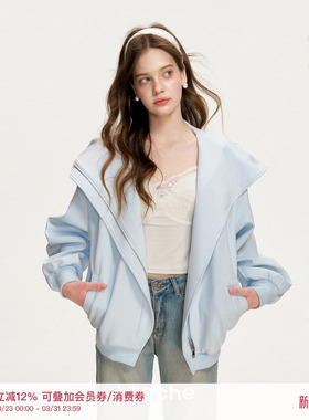 Kroche 26ss Blokette 大翻领连帽 米粒logo绣宽松双拉链卫衣外套