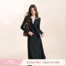 撞色拼接修身 Kroche 系带披肩 慵懒休闲 翻领A摆针织连衣裙 25aw