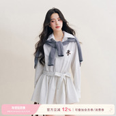 Geek chic 假两件 Kroche 全棉撞色条纹立体抽褶衬衫 连衣裙