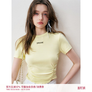 镂空金属标抽褶设计短袖 Kroche 抽褶设计 fit t恤 clean